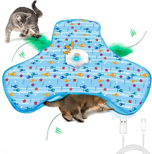 Interactive Cat Toys for Indoor Cats, Automatic Hide and Seek Motion-Activated Cat Toy with Moving Feather & Animal Chirps, USB Rechargeable Electric Cat Enrichment Toy for Bored Adult Cats & Kittens