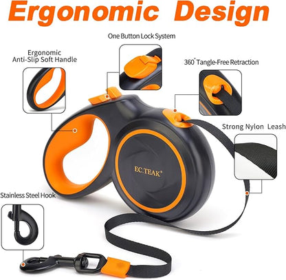 Retractable Dog Leash, Great Leash Retractable for Small/Medium/Large Dogs up to 110 lbs, Strong Nylon Tape, Tangle Free, One-Hand Brake