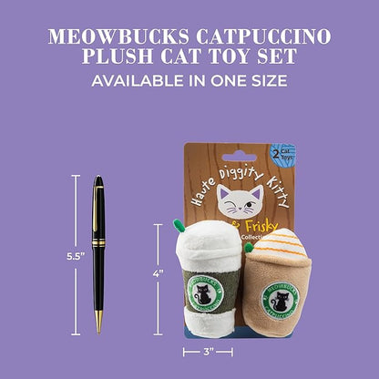 Meowbucks Catpuccino Set, Plush Cat Toys Catnip Filled with Interactive Crackle Sound, Safe & Durable Toys for Cat & Kitten, 2 Pcs