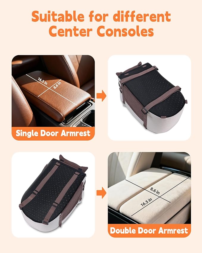 JZXOIVA Console Dog Car Seat & Travel Bed for Small/Medium Dogs, Booster Dog Car Seat with Safety Tether, Non-Slip Base, Washable Cover, Front or Back Seat Pet Carrier Bed, Brown