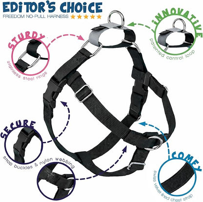 2 Hounds Design Freedom No Pull Dog Harness, Adjustable Harness and Leash Set, Easy Walking & Comfortable Control, Fits Small, Medium & Large Dogs, Solid Colors, Made in USA, 5/8" XS, Black