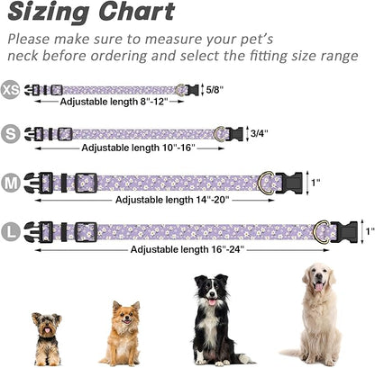 Reflective Dog Collar for Extra Small Dogs, Cute Flower Theme Adjustable Heavy-Duty Nylon Puppy Collar for Boy and Girl Female, Soft Pet Accessories with Quick Release Buckle, Purple White