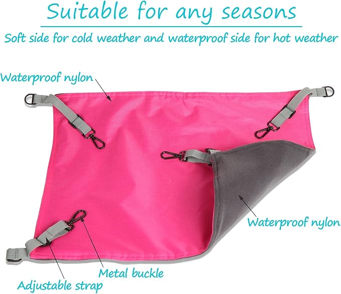 Cat Hammock Hanging Sleeping Mat Adjustable Straps Waterproof Cage Pet Hammock Suitable for Both Summer and Winter Suitable for Puppies Rabbits Cats or Other Pets, magenta