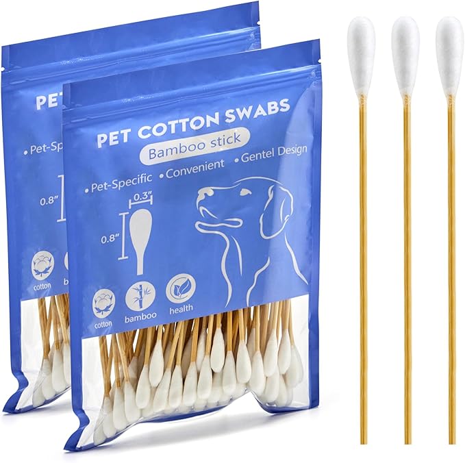 200PCS Large Cotton Swabs, Dog Cotton Swabs for Ears, 6" Long Dog Ear Swabs Large Size, Highly Absorbent Cotton Buds with Strong Bamboo Stick, Specially Designed for Dogs Cats Ear Cleaning, Pet Care