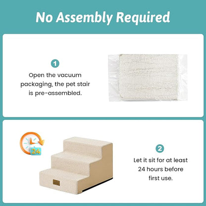 Dog Stairs for Small Dogs 11.7" H, 3-Step Gentle Incline Pet Step for Couch Chiars, Right-Angle Dog Ramp for Puppy Doggie Senior Cats, 15.7x17.7x11.7 Inch, Beige
