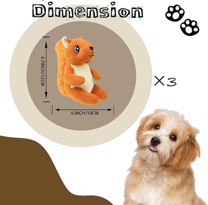 Squirrel Plush Dog Toy Squeaky Toy, Interactive Hide and Seek Replacement Dog Toys for Small & Medium Dogs (3Pcs Squeaky Squirrel A)