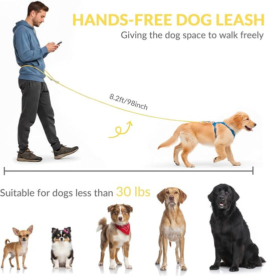 8.2ft Hands Free Dog Leash,Versatile Waist & Crossbody Lead for Medium Dogs,Waterproof & Adjustable for Running Jogging Walking, 360° Swivel Metal Buckle (Yellow)