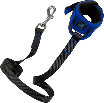 Gooby Neoprene Wrist Band Sport Leash - Blue, 6 FT - Comfortable Hands Free Leash with Elastic Band for Small, Medium and Large Dogs