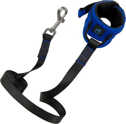 Gooby Neoprene Wrist Band Sport Leash - Blue, 6 FT - Comfortable Hands Free Leash with Elastic Band for Small, Medium and Large Dogs