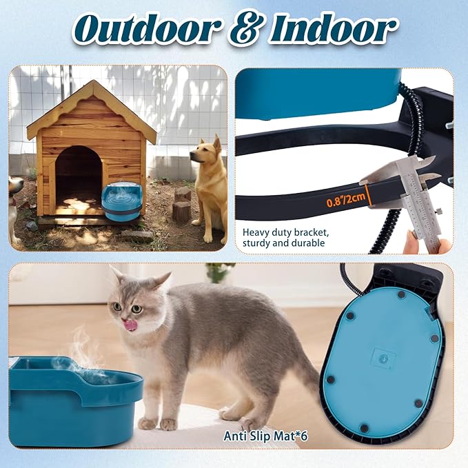 Heated Water Bowl for Dog and Cat,Heated Chicken Waterer, Outdoor Heated Pet Water Dish with Float Valve,Heated Bird Bath in Winter for Outdoors,Anti-Chew Cord,48W