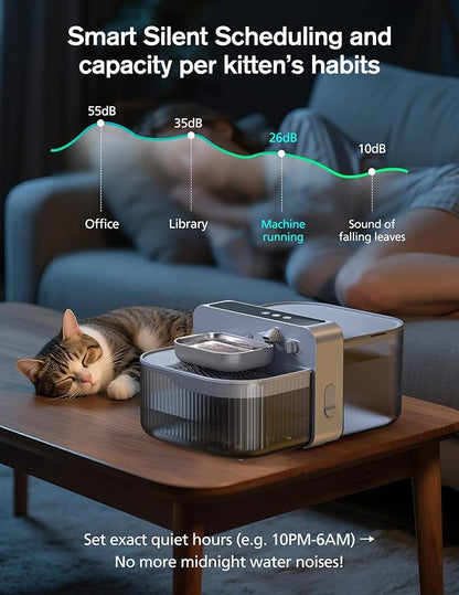 3.5L Wireless Cat Water Fountain with No Filters, 180-Day Battery & Precision Flow Control,Smart Pet Water Dispenser with Wastewater Separation & Custom Scheduling for Cats & Dogs, Grey