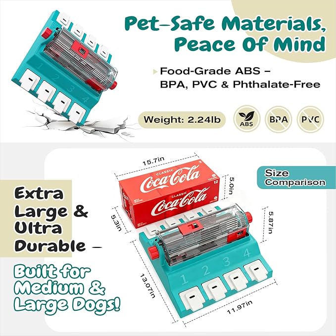 KADTC 2 Levels of Challenge,Extra Large Size,Paw-Activated Rolling Dog Puzzle Feeder Toy,U.S. Brand & Design,Treat Puzzles for Aggressive Chewers Dogs Mental Stimulation Food Slow Dispenser Toy