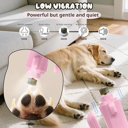 2-in-1 Dog Nail Trimmers & Dog Nail Grinder, Dog Nail Clippers with 2 LED Lights & Safety Guard, USB Rechargeable, Multiple Grinding Methods for Small, Medium, and Large Dogs & Cats (Pink)