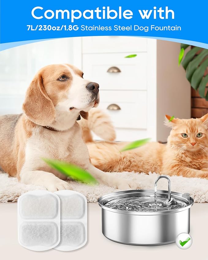 Dog Water Filter Replacement, 10 Set Dog Water Bowl Filters, Pet Water Filter Compatible with oneisall 7L/230oz/1.8G Stainless Steel Dog Water Fountain