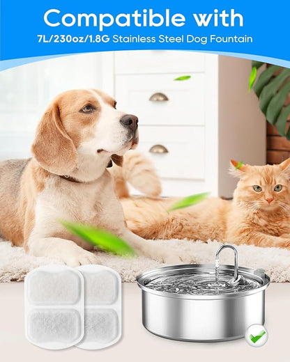 Dog Water Filter Replacement, 8 Set Dog Bowl Filters - Compatible with oneisall 7L/230oz/1.8G Stainless Steel Pet Water Fountain