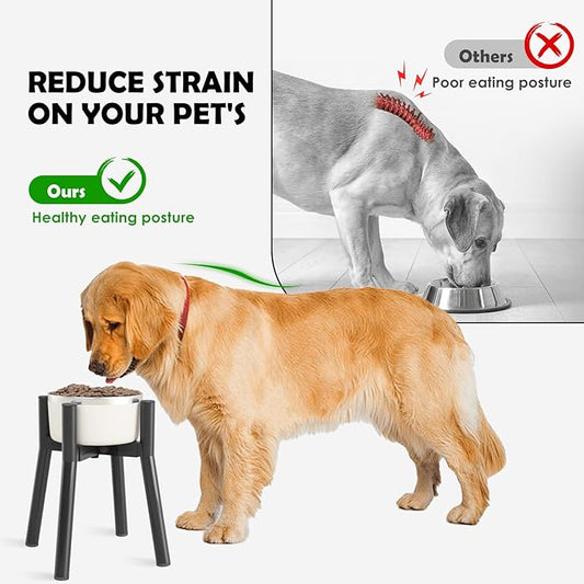 Adjustable Raised Dog Bowl Stand for 7-10.6" Diameter Food & Water Bowls - 11" Tall Elevated Feeder for Improved Comfort & Posture (Bowl Not Included)