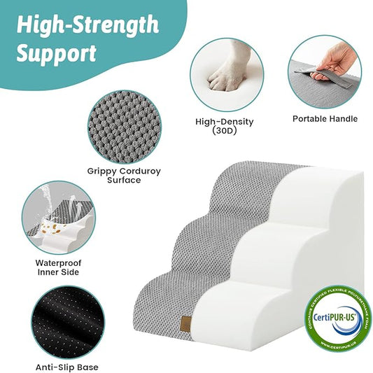 Dog Stairs for Small Dogs 13" H, 3-Step Slope Curved Dog Steps for Couch, Chair or Bed, Sturdy Pet Stairs for Puppy, Older Cat, Cat Ladder with High Density Foam, 15.7x20x13 inch, Gray