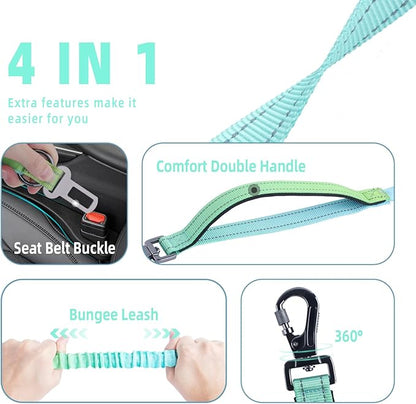 Roses&Poetry Hands Free Dog Leash for Medium Large Dogs Heavy Duty, No Pull Bungee Dog Running Waist Leash for Walking Training with Car Seatbelt 4-6FT