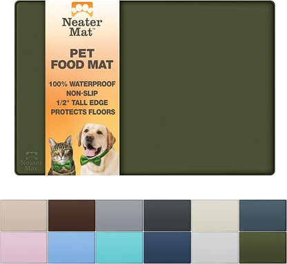 Neater Pet Brands Neater Mat Pet Mats for Food and Water, Cat & Dog Bowl Mat Waterproof Silicone, Feeding Tray, Dog Food Mats for Floors, Placemat w/Raised Edge for Under Bowls, 19” x 12”, Olive