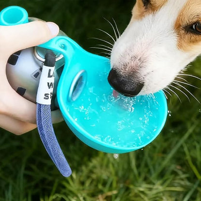 Foldable Pet Water Bottle, Portable Leak Proof Dog Water Bottle with Silicone Drinking Bowl, 304 Stainless Steel Travel Water Dispenser for Dogs and Cats, 287ML (Blue+Print)