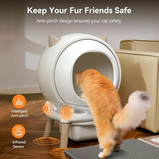 Self Cleaning Litter Box - E2 Automatic Cat Litter Box Smart Self Cleaning Robot for Cats, Double Safety Protection, App Control, 2 Roll Garbage Bags & Mat
