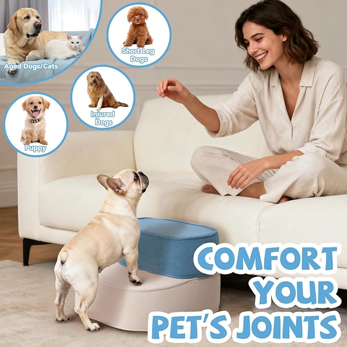 Dog Stairs for Small Dogs 11.8" H,2 in 1 Dog Steps for High Bed Couch 2-Step Pet Stairs for Dogs to Get On Bed,High Density Foam Non-Slip Pet Ramp for Puppy Older Cat