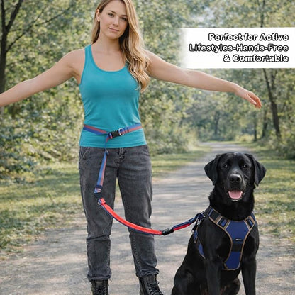 EVERKING 6-in-1 Hands-Free Dog Leash, Adjustable Elastic Reflective Nylon, Dual-Handle Shock Absorbing, 6 Feet, for Small to Large Dogs 30-150lbs (Sunset Blaze)