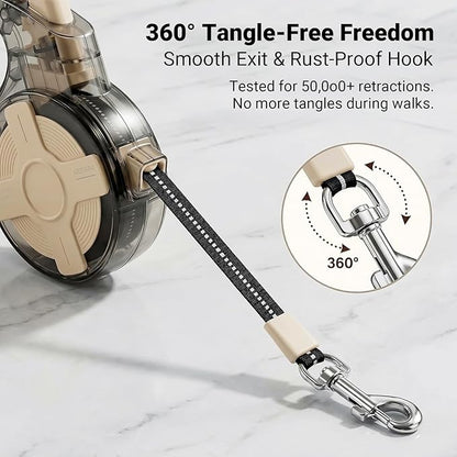 Retractable Dog Leash for Small Dogs, 13ft Reflective Retractable Leash with 360° Tangle-Free Design, Heavy Duty Nylon Tape Lead for Small to Medium Pets up to 50 lbs One-Handed Brake & Lock