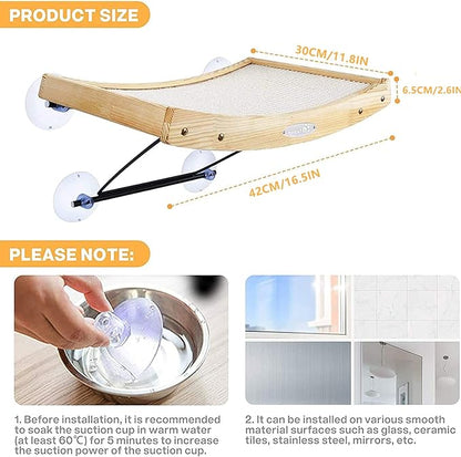 Pecute Cat Window Perch Sisal Scratcher 2 in 1, Cat Hammock for Window Seat with Solid Wood Frame, Iron Bracket, and Heavy Duty Suction Cups, Cat Perch Holds Cats Up to 30lbs