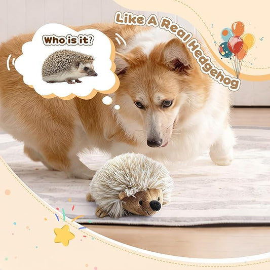 Pawaboo Plush Dog Toy, [2PACK] Non-Toxic Super Soft Faux-Fur Hedgehog Dog Toy Stuffed Biting Training Playing Toys for Dog Puppy, Brown