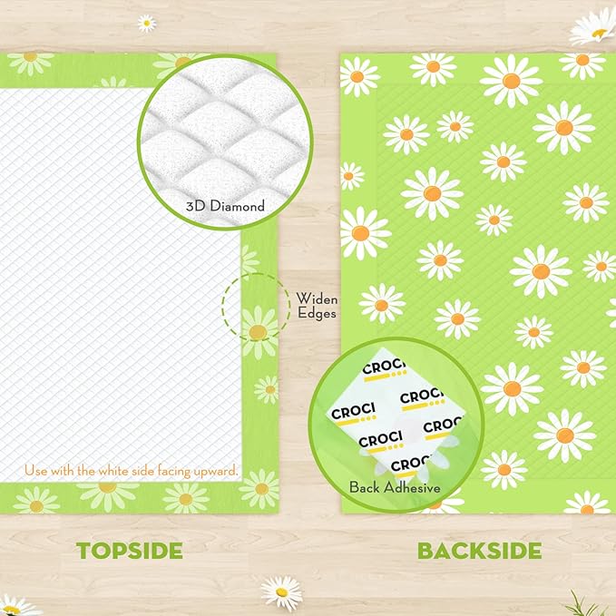 CROCI Pee Pads for Dogs 30x36in Daisy Pattern, Puppy Pads with Adhesive Tabs Super Absorbent Up to 10 Cups, Disposable (40 Counts)
