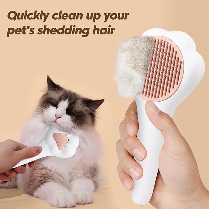 Self-Cleaning Cat Brush for Shedding with Cat Nail Clipper 2-Piece Set for Pets That Shed a Lot or Have Overgrown Nails,Including Long-Haired & Short-Haired Cats, Small & Medium Dogs, Rabbits and More
