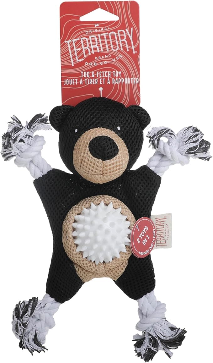 Territory 2 in 1 No Stuffing Removable Fetch Ball Tug Dog Toy for Small Medium Large Dogs, Black Bear