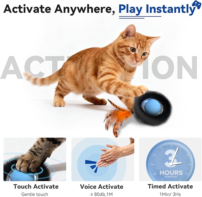 Interactive Cat Toy with Motion Activated Ball & 7-Hole Play Mat, Hide and Seek Exercise Game for Indoor Cats, Automatic Moving Cat Ball in Pouch, Rechargeable Kitten Toys