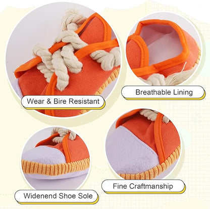 vocheer Dog Chew Toy, Dog Toys to Keep Them Busy Durable Teething Shoe Interactive Squeaky Puppy Toy,Small,Medium Breze, Machine Washable(Orange)