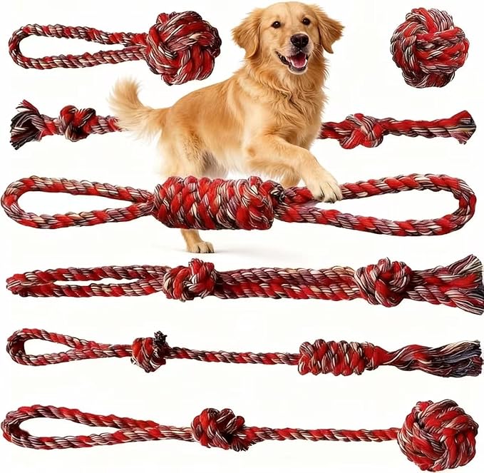 7 Pack Dog Rope Toys for Large Dogs - Colorful Red Blue Yellow Braided Rope Toys, Durable Dog Chew Toys for Aggressive Chewers