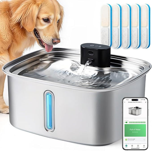 Smart Pet Water Fountain, 10L/338Oz Stainless Steel Cat Water Fountain with APP Monitoring, Automatic Dog Water Bowl Dispenser for Large Dogs Cats Mutil-Pets, Indoor and Outdoor