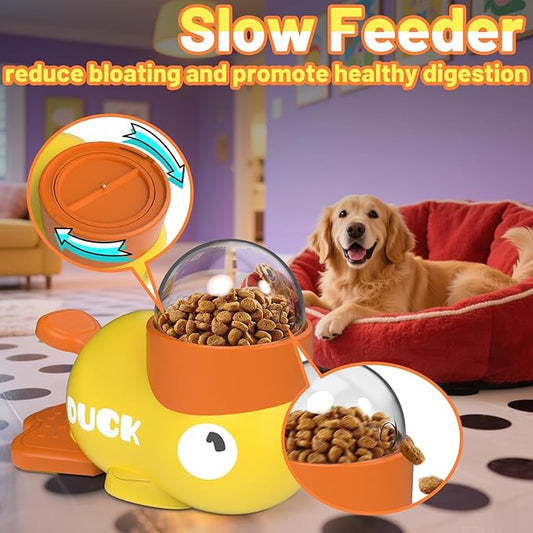 Interactive Dog Treat Dispenser Toy & Slow Feeder Dog Bowls - Duck-Shaped Puzzle Toy for Mental Stimulation, Adjustable Food Outlet for Small to Medium Cats and Dogs