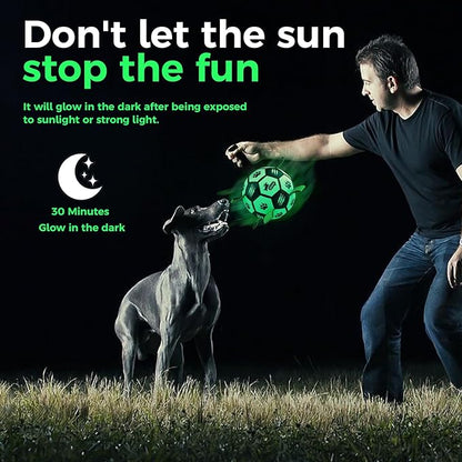 QDAN Premium Dog Ball, Glow in The Dark Dog Toys, Light Up Soccer Ball for Dogs, Outdoor Dog Toys, Doggy Water Toy, Puppy Birthday Gifts for Small Medium (6 Inch)