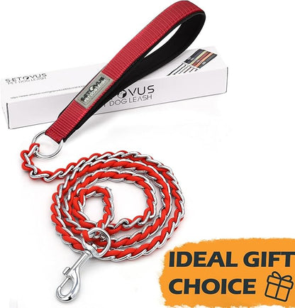 Chain Dog Leash Chew Proof Metal Leash for Medium Large Dogs, Chain Link Dog Anti Chew 5.2FT / 4FT Strong Anti Bite Comfortable Soft Padded Handle (Red, 5FT(80-150lb))
