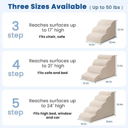 Dog Steps for Bed, 4 Step Pet Stairs for Small and Medium Dogs, Non-Slip Dog Ramp with Washable Cover, High-Density Support Foam for Easy Climbing,Beige
