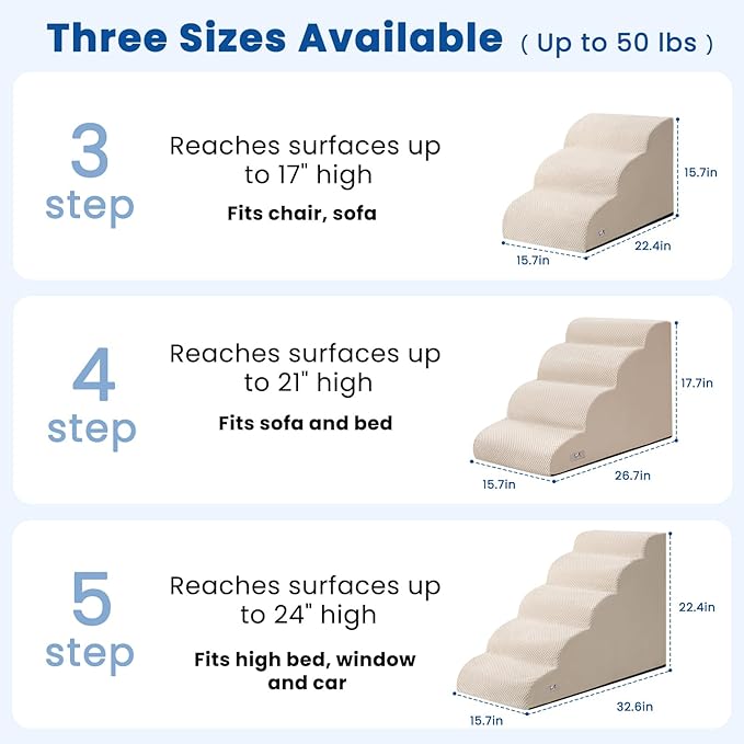 5 Step Dog Stairs for High Bed – Pet Steps for Small Dogs, Non-Slip Dog Ramp with Washable Cover, Pet Ladder for High Beds,Beige