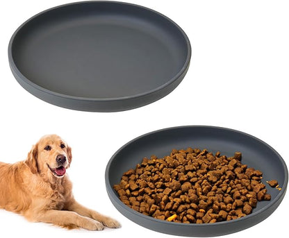 BNOSDM Silicone Dog Bowl Non-Slip Cat Food Plate 2 Pcs Flat Dog Bowls with Suction Cup Shallow Puppy Food and Water Dish for Small and Medium Pets (Steel Gray)