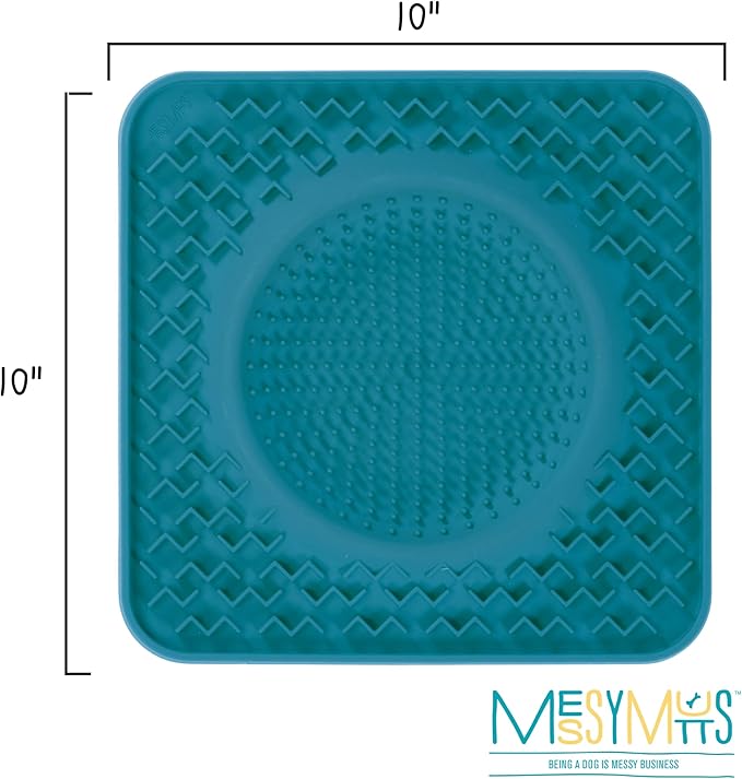 Messy Mutts Silicone Therapeutic Licking Bowl Mat | 10" x 10" | Slow Feeder Mat for Boredom & Anxiety | Lick Pad for Dogs & Cats (Blue)
