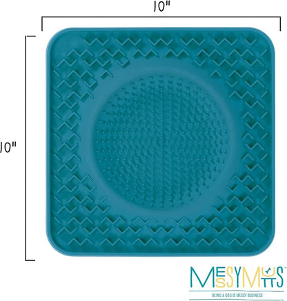 Messy Mutts Silicone Therapeutic Licking Bowl Mat | 10" x 10" | Slow Feeder Mat for Boredom & Anxiety | Lick Pad for Dogs & Cats (Blue)