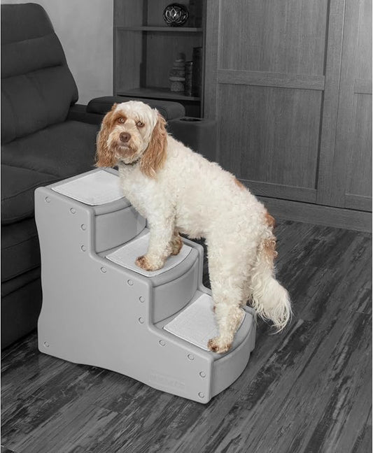 Pet Gear Easy Step III Pet Stairs, 3 Step for Cats/Dogs, Removable Washable Carpet Treads, for Pets Up to 150lbs, No Tools Required, Available in 9 Colors, Fog