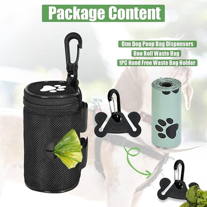 Dog Waste Bag Dispenser Pet Poop Bags Holder for Doggie Waste Bags Dispensers Soft Fabric Zipper Small Doggy Puppy Pouch for Leash Accessory Attachment with Carrier,Paw Print, No-XYBbk