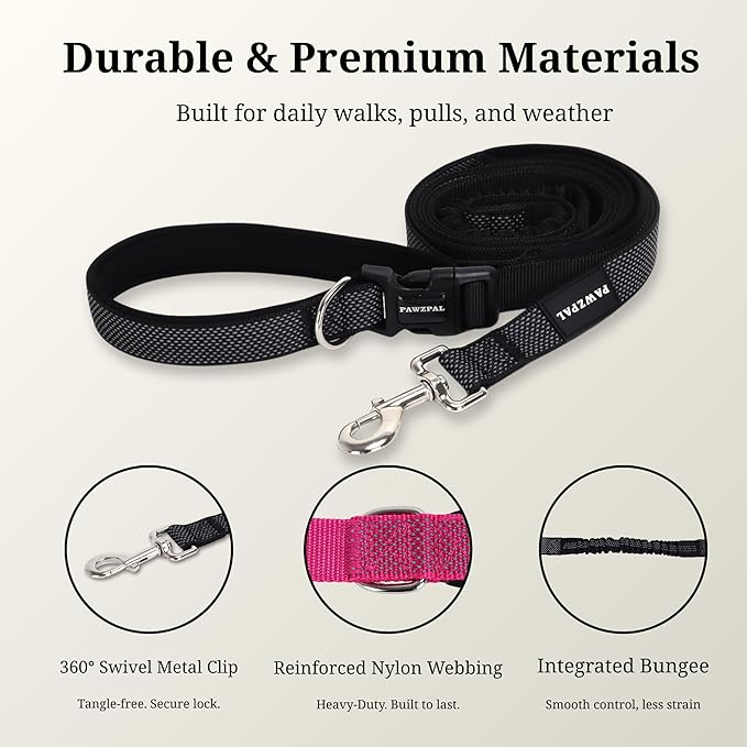 8FT-10FT Hands Free Dog Leash - Adjustable Waist/Crossbody 2-in-1 Belt with Shock-Absorbing, Traffic Handle & Reflective for Hiking, Canicross & Active Lifestyles (Black)