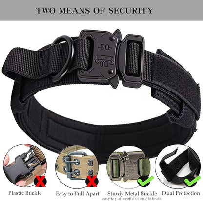 Xqpetlihai Tactical Dog Collar Adjustable Military Nylon Dog Collar with Control Handle and Heavy Duty Metal Buckle for Medium and Large Dogs (Black,S)
