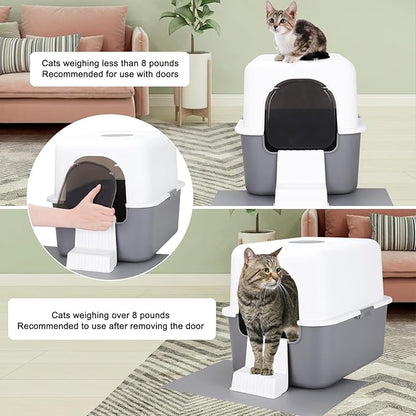Sfozstra Cat Urine Litter Box with Pedal, Fully Enclosed Leak-Proof for Small Cats Under 8 IB, High Edge and Odorless, Easy to Carry and Clean (Grey with Handle, S)